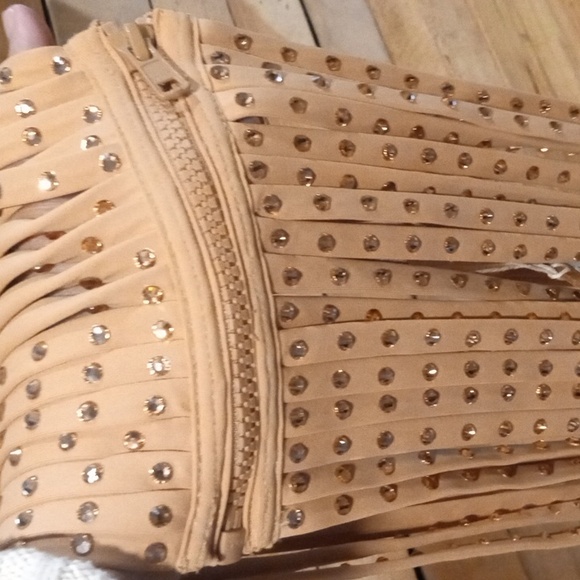 Skims Brown(Ochre) Rhinestone Swim Strappy Skirt New w/ tags Size 2XL Bling Zips - Picture 3 of 5